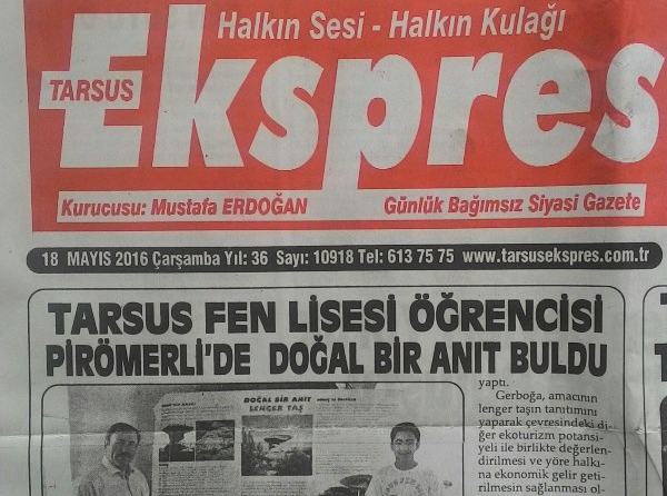 Lenger Taş Projemiz Tarsus Ekspres Gazetesinde....