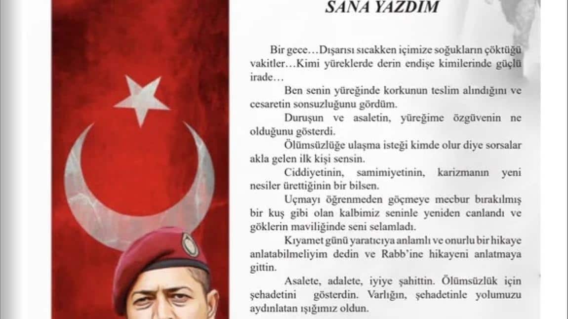 Okulumuz Türk Dili ve Edebiyatı Öğretmeni Fahri SARIKAYA’nın  “Sana Yazdım” adlı eseri Mersin Milli Eğitim Müdürlüğü tarafından çıkarılan Çalıkuşu dergisinde yayımlandı. 
